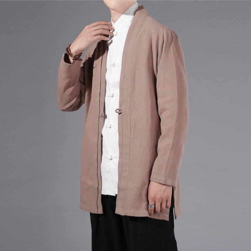 Veste kimono à manches longues pour homme, décontractée, unie, simple, en coton et lin, avec motif Buddha Stones - image 23