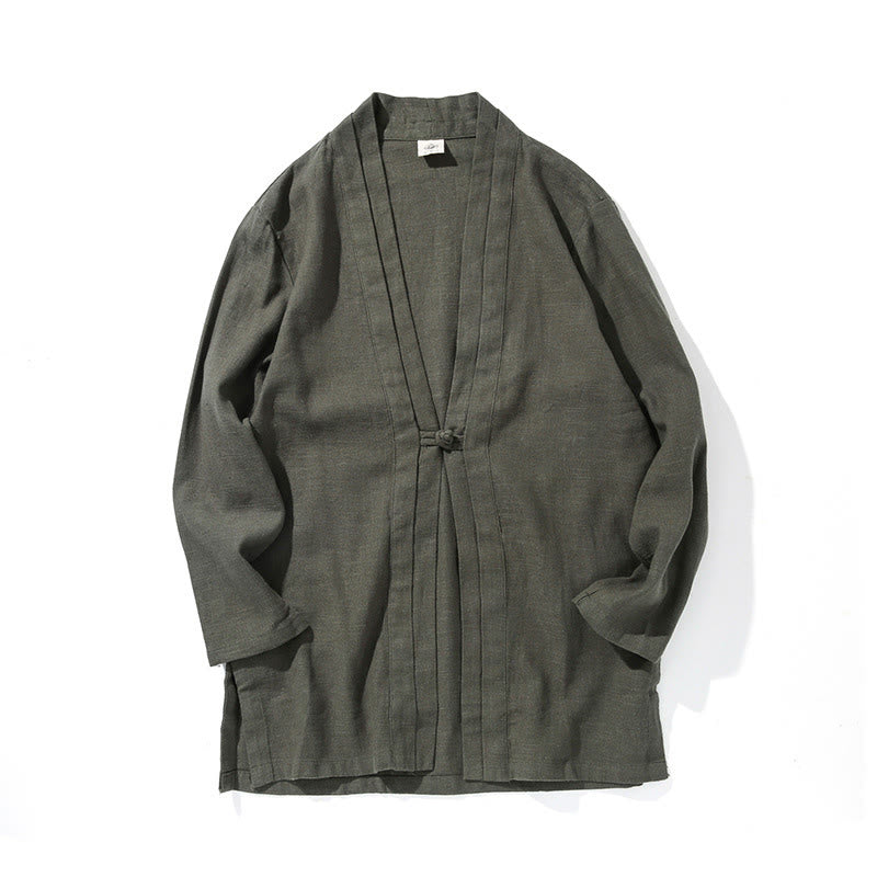 Veste kimono à manches longues pour homme, motif simple et uni, en coton et lin, avec Buddha Stones - image 10