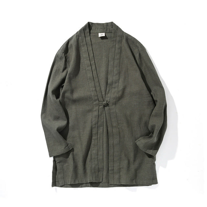 Veste kimono à manches longues pour homme, motif simple et uni, en coton et lin, avec Buddha Stones - image 10