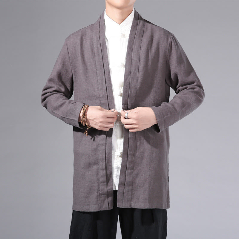 Veste kimono à manches longues pour homme, motif simple et uni, en coton et lin, avec Buddha Stones - Gris sombre - US/UK/AU42，EU52 (3XL) - image 28