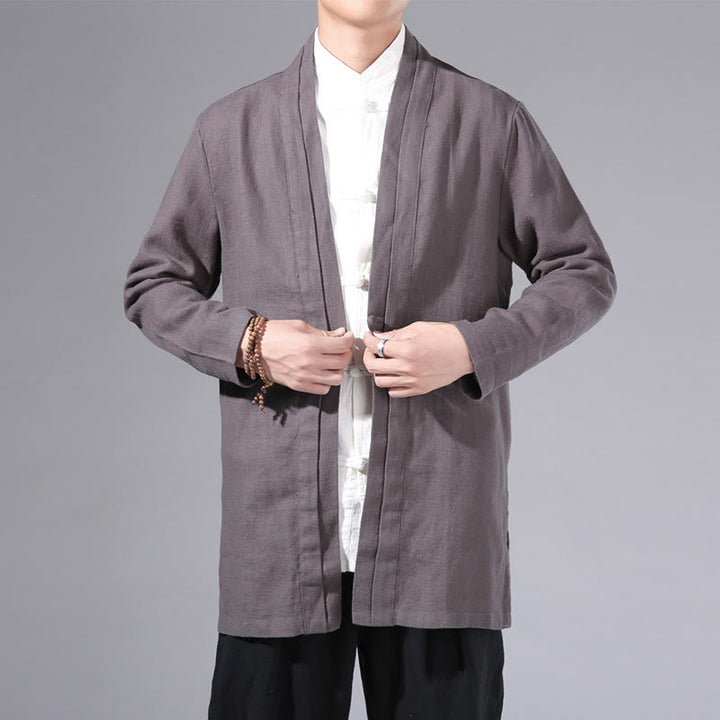 Veste kimono à manches longues pour homme, motif simple et uni, en coton et lin, avec Buddha Stones - Gris sombre - US/UK/AU42，EU52 (3XL) - image 28