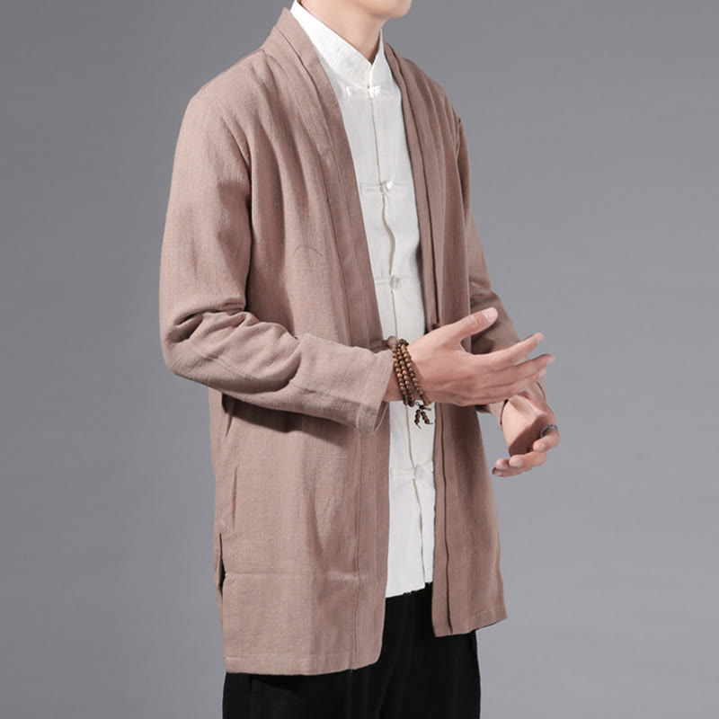 Veste kimono à manches longues pour homme, motif simple et uni, en coton et lin, avec Buddha Stones - image 27