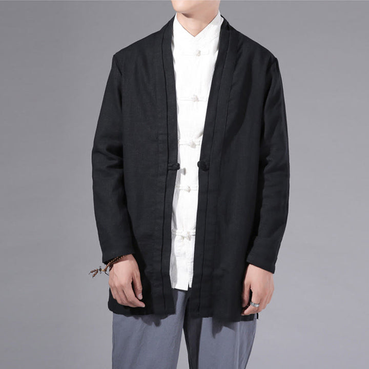 Veste kimono à manches longues pour homme, décontractée, unie, simple, en coton et lin, avec motif Buddha Stones - image 19
