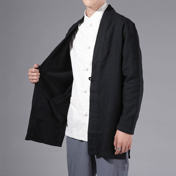 Veste kimono à manches longues pour homme, décontractée, unie, simple, en coton et lin, avec motif Buddha Stones - image 18