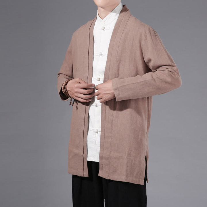 Veste kimono à manches longues pour homme, motif simple et uni, en coton et lin, avec Buddha Stones - image 23