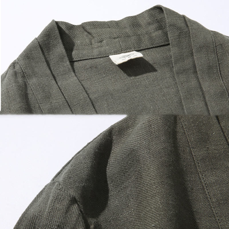 Veste kimono à manches longues pour homme, décontractée, unie, simple, en coton et lin, avec motif Buddha Stones - image 8