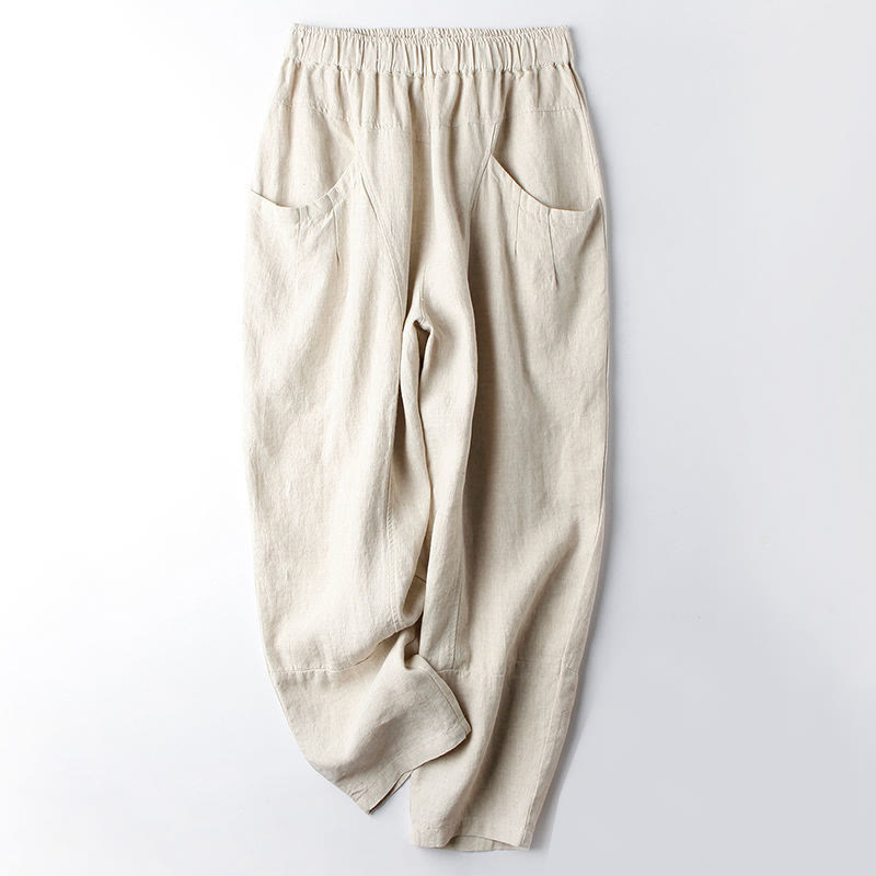 Pantalon sarouel décontracté taille haute en coton avec poches pour femme, motif Buddha Stones, longueur 7-8 - Beige - US8-10，UK/AU12-14，EU40-42 (2XL) - image 1