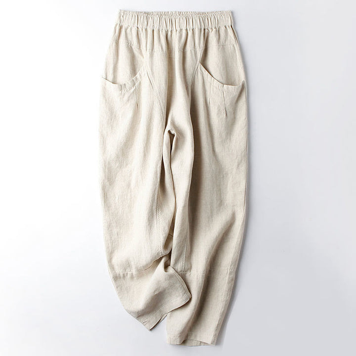 Pantalon sarouel décontracté taille haute en coton avec poches pour femme, motif Buddha Stones, longueur 7-8 - Beige - US8-10，UK/AU12-14，EU40-42 (2XL) - image 1