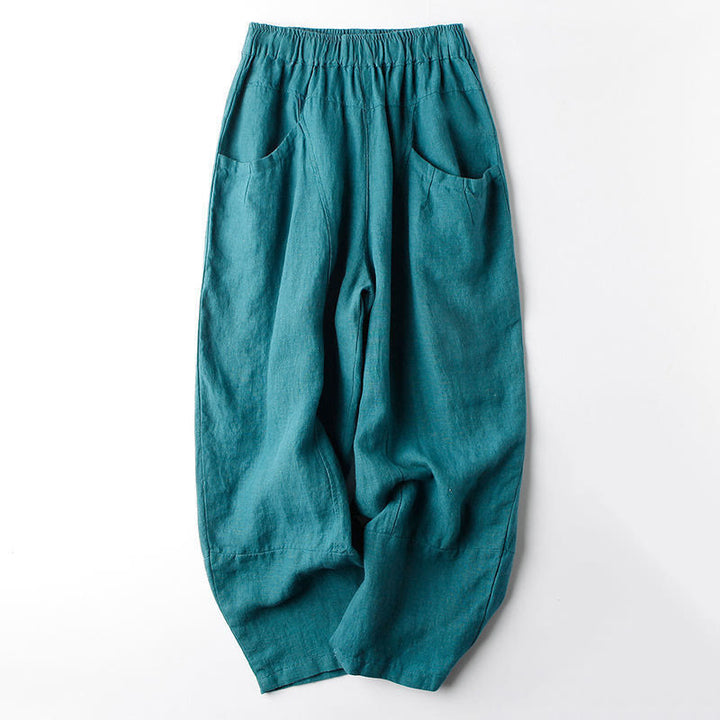 Pantalon sarouel décontracté taille haute en coton avec poches pour femme, motif Buddha Stones, longueur 7-8 - Cyan foncé - US8-10，UK/AU12-14，EU40-42 (2XL) - image 9