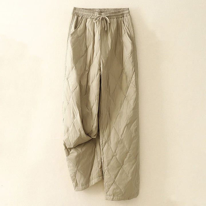 Pantalon décontracté taille haute en coton avec cordon de serrage et poches pour femme Motif Buddha Stones - Verge d'or pâle - US8-10，UK/AU12-14，EU40-42 (2XL) - image 1