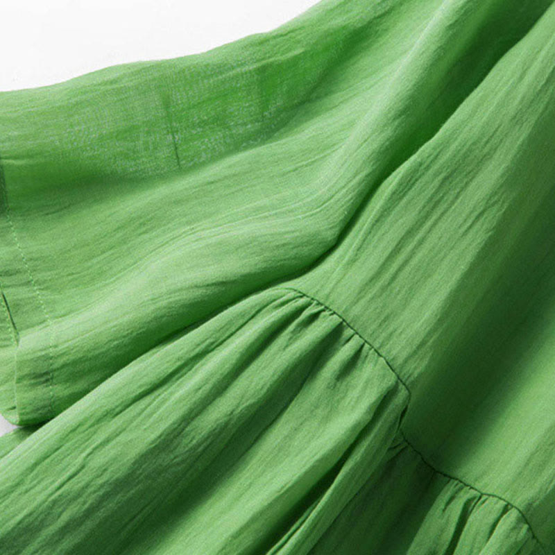 Robe mi-longue d'été en coton à col en V et manches mi-longues avec Buddha Stones - image 15