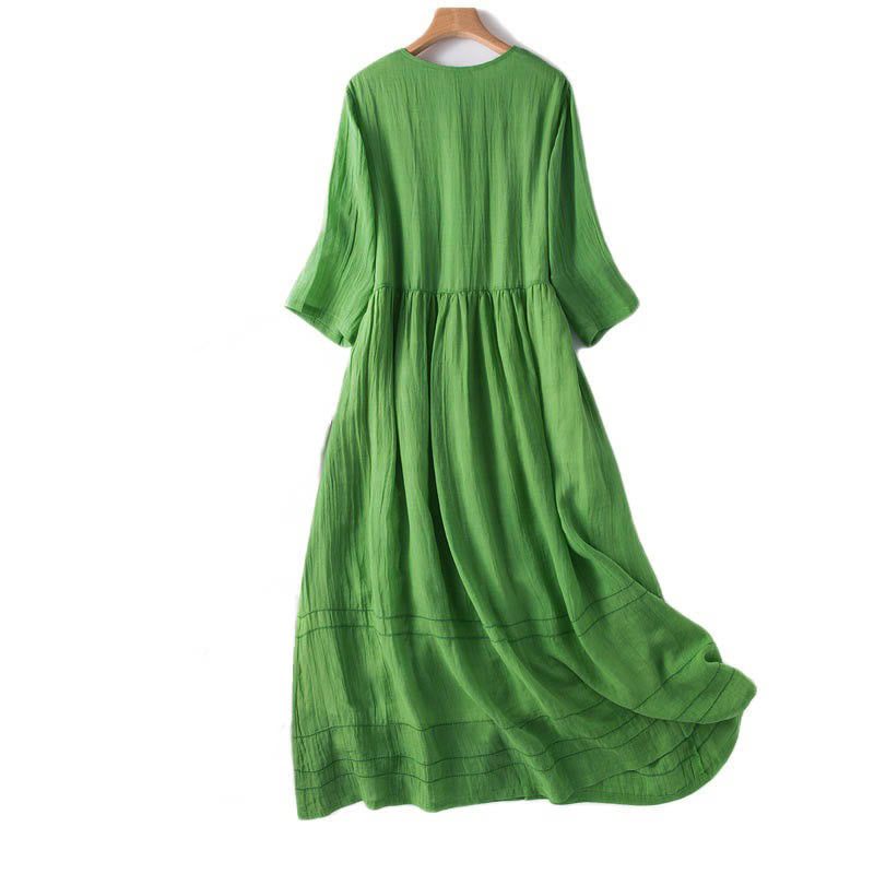 Robe mi-longue d'été en coton à col en V et manches mi-longues avec Buddha Stones - image 10