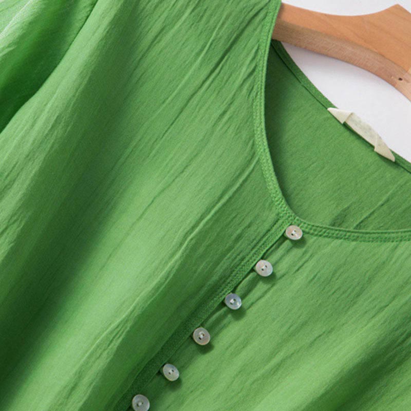 Robe mi-longue d'été en coton à col en V et manches mi-longues avec Buddha Stones - image 5