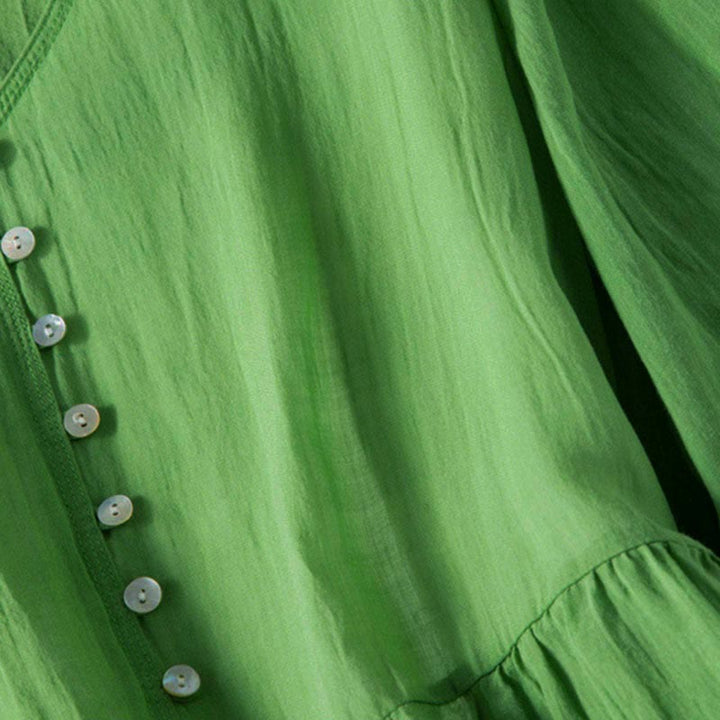 Robe mi-longue d'été en coton à col en V et manches mi-longues avec Buddha Stones - image 8