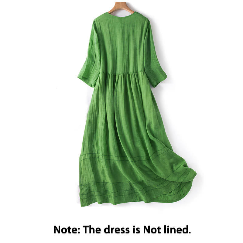 Robe mi-longue d'été en coton à col en V et manches mi-longues avec Buddha Stones - image 1