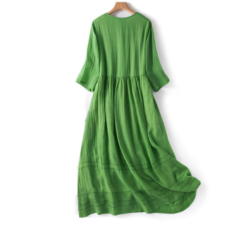 Robe mi-longue d'été en coton à col en V et manches mi-longues avec Buddha Stones - image 12
