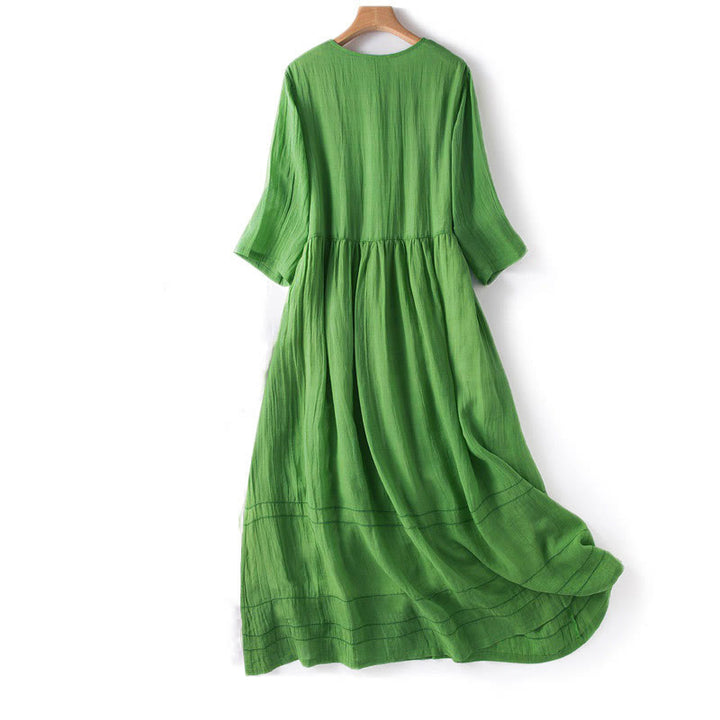 Robe mi-longue d'été en coton à col en V et manches mi-longues avec Buddha Stones - image 12