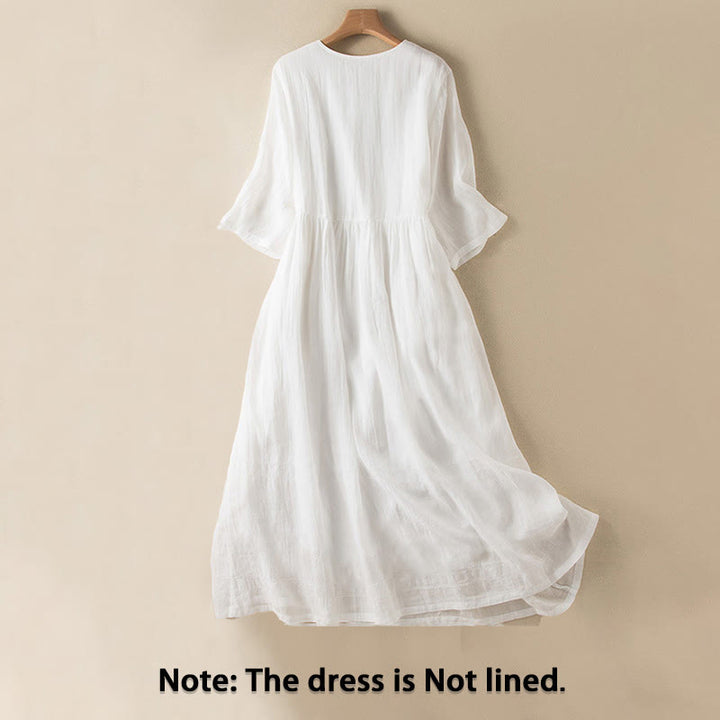 Robe mi-longue d'été en coton à col en V et manches mi-longues avec Buddha Stones - image 17