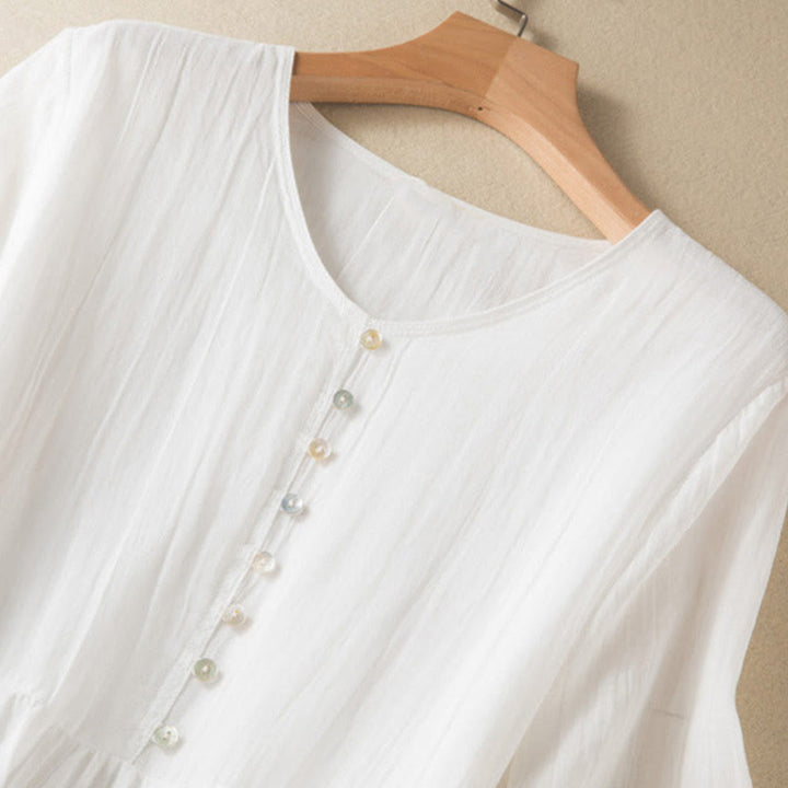 Robe mi-longue d'été en coton à col en V et manches mi-longues avec Buddha Stones - image 18