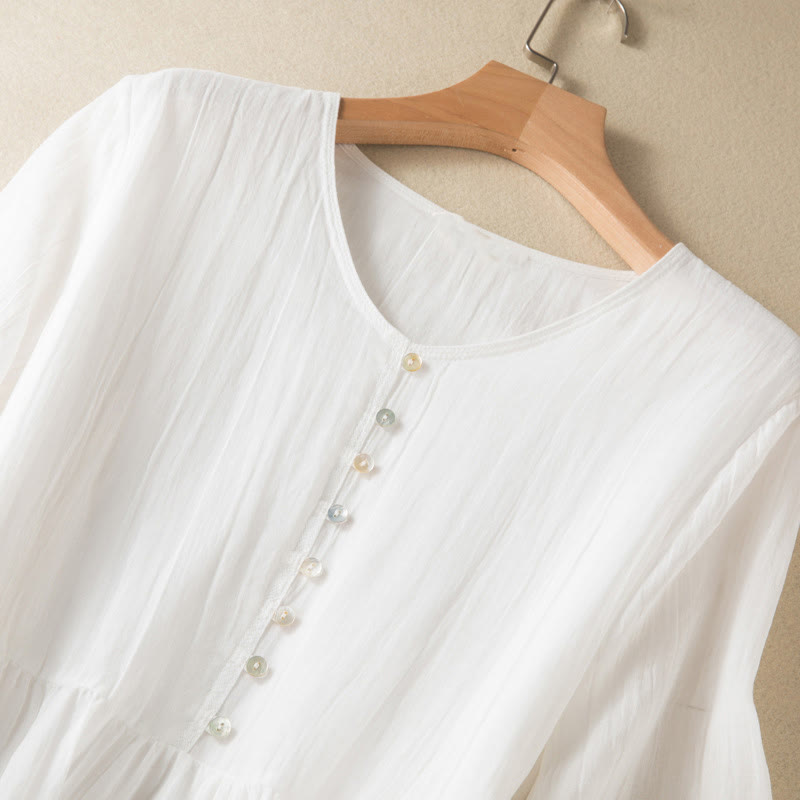 Robe mi-longue d'été en coton à col en V et manches mi-longues avec Buddha Stones - image 31