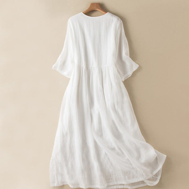 Robe mi-longue d'été en coton à col en V et manches mi-longues avec Buddha Stones - image 23