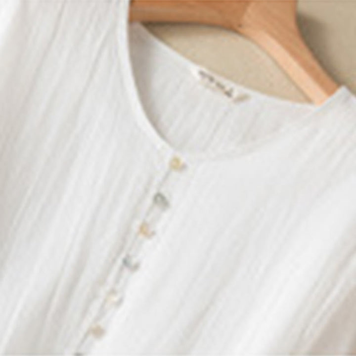 Robe mi-longue d'été en coton à col en V et manches mi-longues avec Buddha Stones - image 25