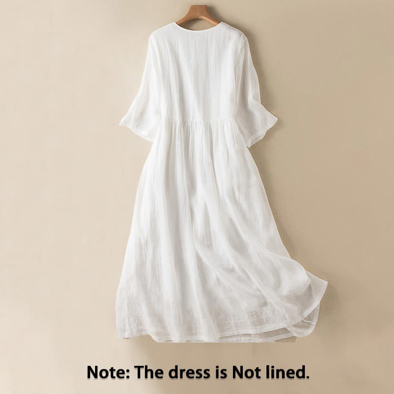 Robe mi-longue d'été en coton à col en V et manches mi-longues avec Buddha Stones - image 18