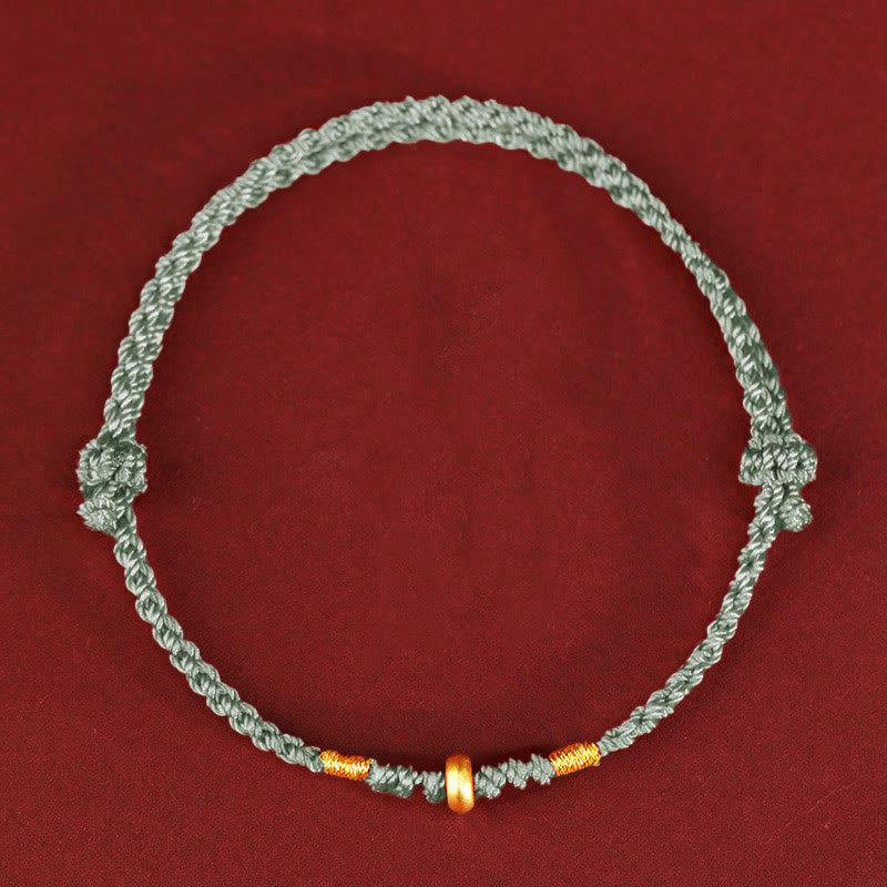Bracelet de cheville tressé en perles porte-bonheur en or 999 avec Buddha Stones - Bracelet de cheville en or 999 (circonférence 19-23 cm) - Corde vert clair - image 10