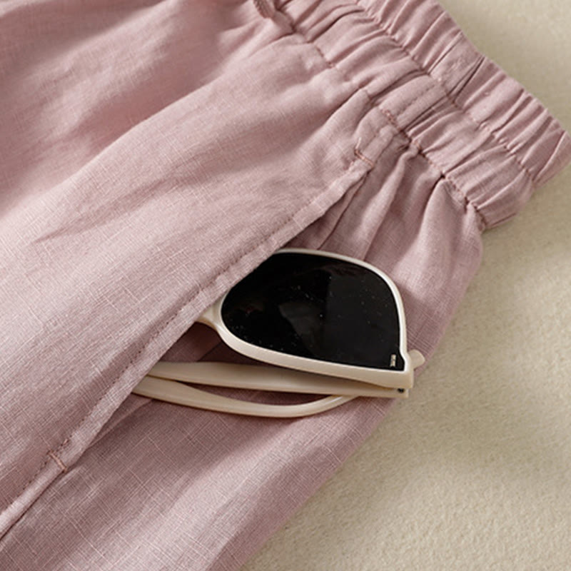 Pantalon large en coton et lin avec cordon de serrage et poches pour femme Motif Buddha Stones Commute - image 24