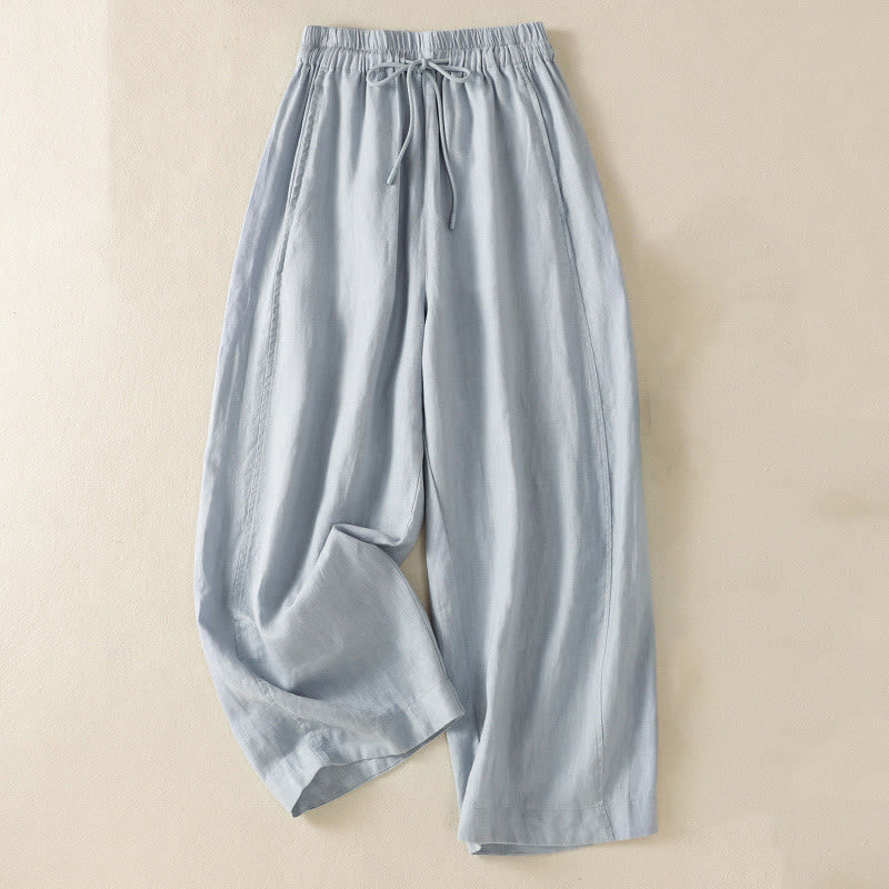 Pantalon large en coton et lin avec cordon de serrage et poches pour femme Motif Buddha Stones Commute - Bleu acier clair - US8-10，UK/AU12-14，EU40-42 (2XL) - image 1