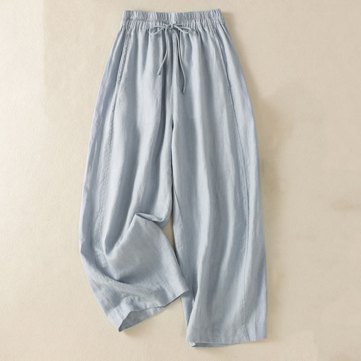 Pantalon large en coton et lin avec cordon de serrage et poches pour femme Motif Buddha Stones Commute - Bleu acier clair - US8-10，UK/AU12-14，EU40-42 (2XL) - image 1