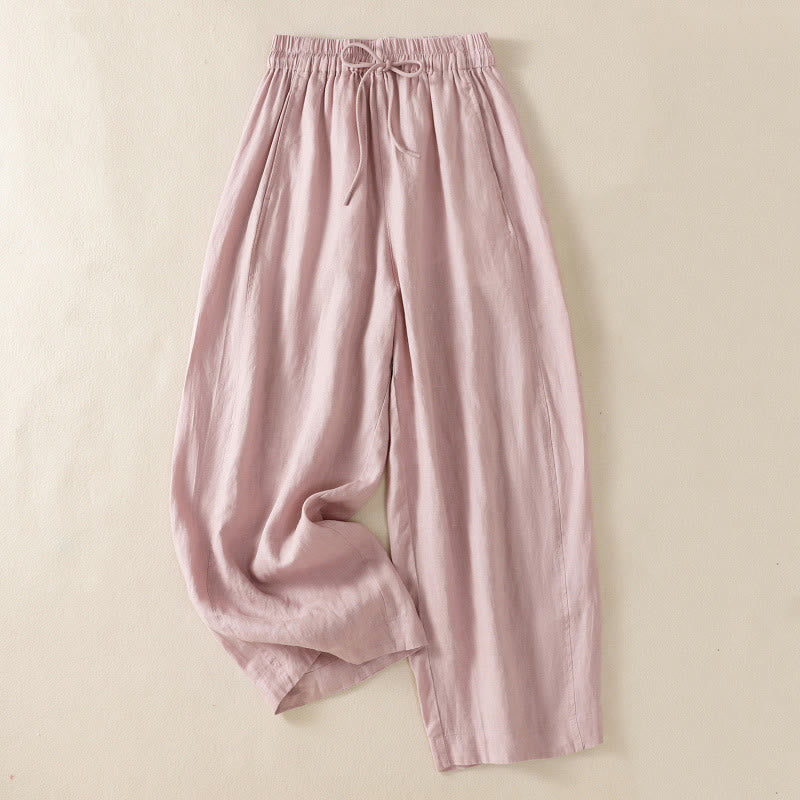 Pantalon large en coton et lin avec cordon de serrage et poches pour femme Motif Buddha Stones Commute - Rose clair - US8-10，UK/AU12-14，EU40-42 (2XL) - image 20