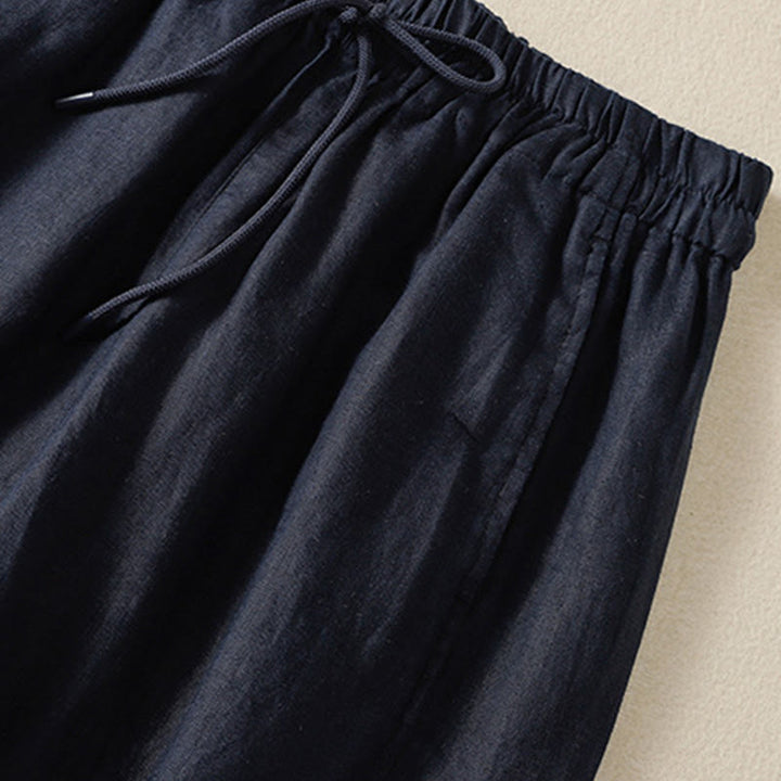 Pantalon large en coton et lin avec cordon de serrage et poches pour femme Motif Buddha Stones Commute - image 16