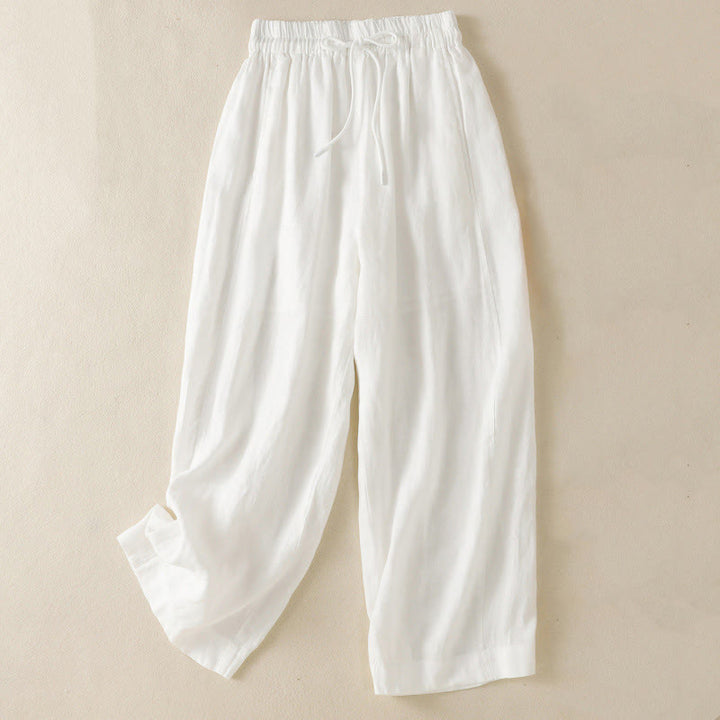 Pantalon large en coton et lin avec cordon de serrage et poches pour femme Motif Buddha Stones Commute - Blanc - US8-10，UK/AU12-14，EU40-42 (2XL) - image 29