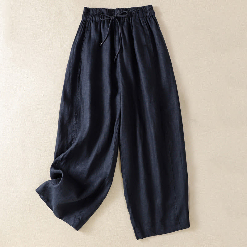 Pantalon large en coton et lin avec cordon de serrage et poches pour femme Motif Buddha Stones Commute - Bleu nuit - US8-10，UK/AU12-14，EU40-42 (2XL) - image 14