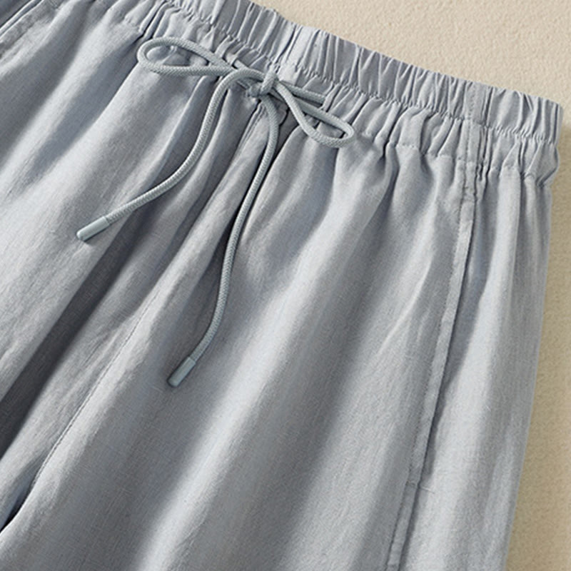 Pantalon large en coton et lin avec cordon de serrage et poches pour femme Motif Buddha Stones Commute - image 4