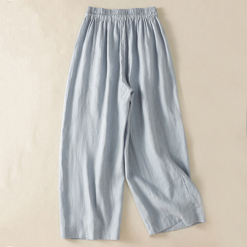 Pantalon large en coton et lin avec cordon de serrage et poches pour femme Motif Buddha Stones Commute - image 1