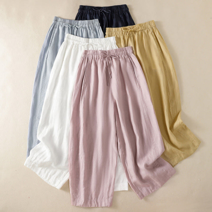 Pantalon large en coton et lin avec cordon de serrage et poches pour femme Motif Buddha Stones Commute - image 34