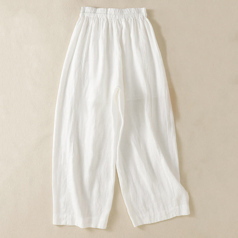Pantalon large en coton et lin avec cordon de serrage et poches pour femme Motif Buddha Stones Commute - image 30