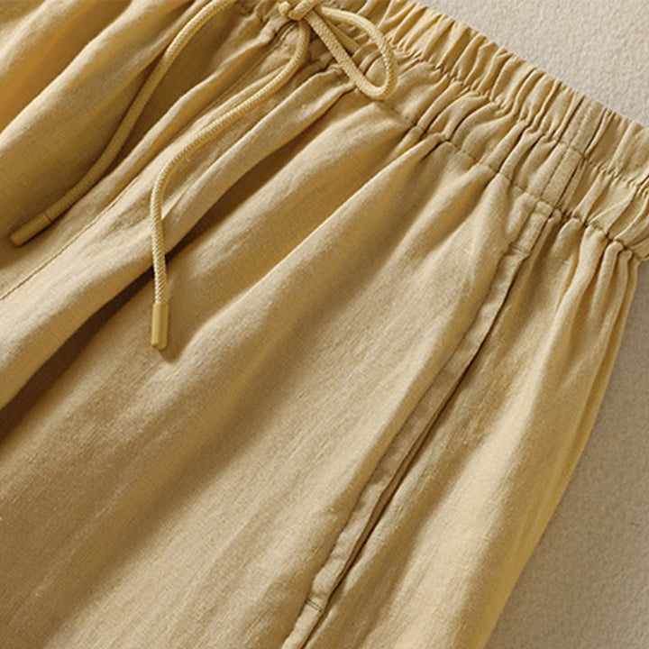 Pantalon large en coton et lin avec cordon de serrage et poches pour femme Motif Buddha Stones Commute - image 11