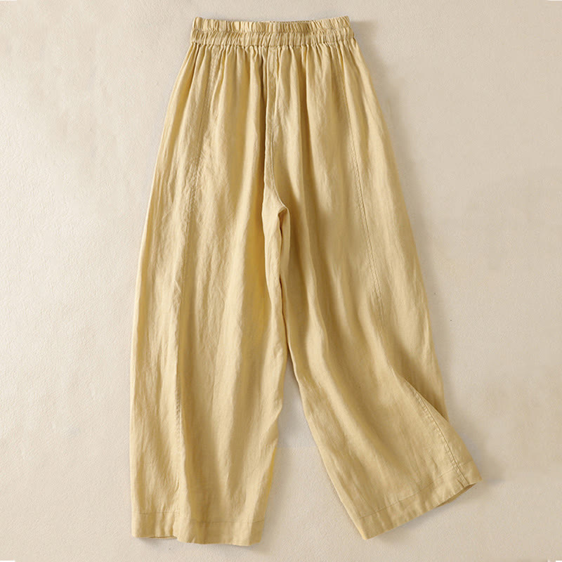 Pantalon large en coton et lin avec cordon de serrage et poches pour femme Motif Buddha Stones Commute - image 8