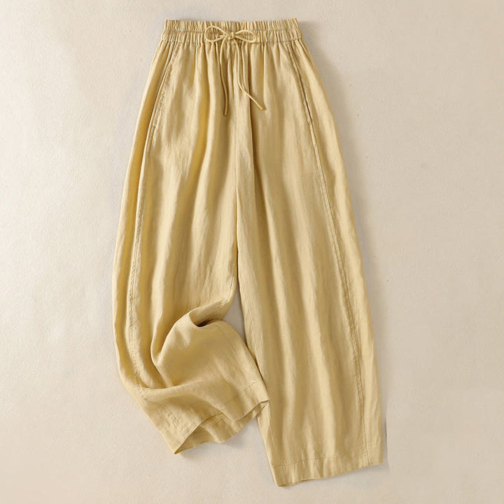 Pantalon large en coton et lin avec cordon de serrage et poches pour femme Motif Buddha Stones Commute - Kaki - US8-10，UK/AU12-14，EU40-42 (2XL) - image 8