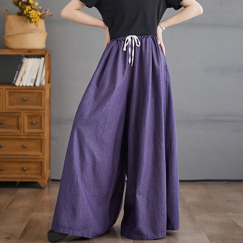 Pantalon large en coton avec poches et ouverture de jambe style rétro Buddha Stones pour femme - image 1