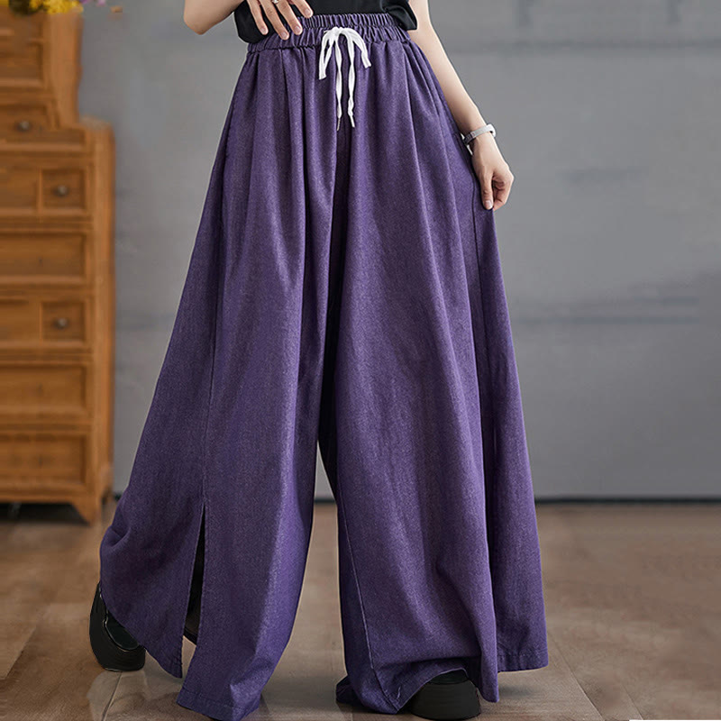 Pantalon large en coton avec poches et ouverture de jambe style rétro Buddha Stones pour femme - image 4