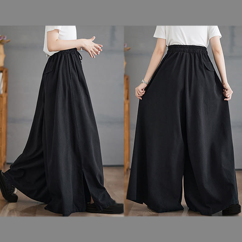 Pantalon large en coton avec poches et ouverture de jambe style rétro Buddha Stones pour femme - image 20
