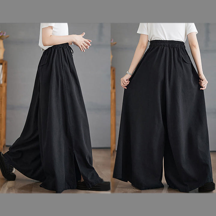 Pantalon large en coton avec poches et ouverture de jambe style rétro Buddha Stones pour femme - image 20
