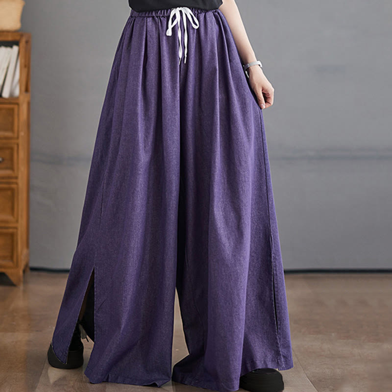 Pantalon large en coton avec poches et ouverture de jambe style rétro Buddha Stones pour femme - image 5