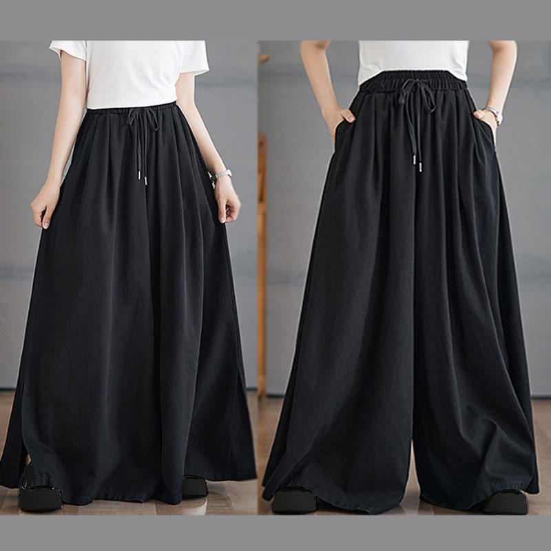 Pantalon large en coton avec poches et ouverture de jambe style rétro Buddha Stones pour femme - image 21