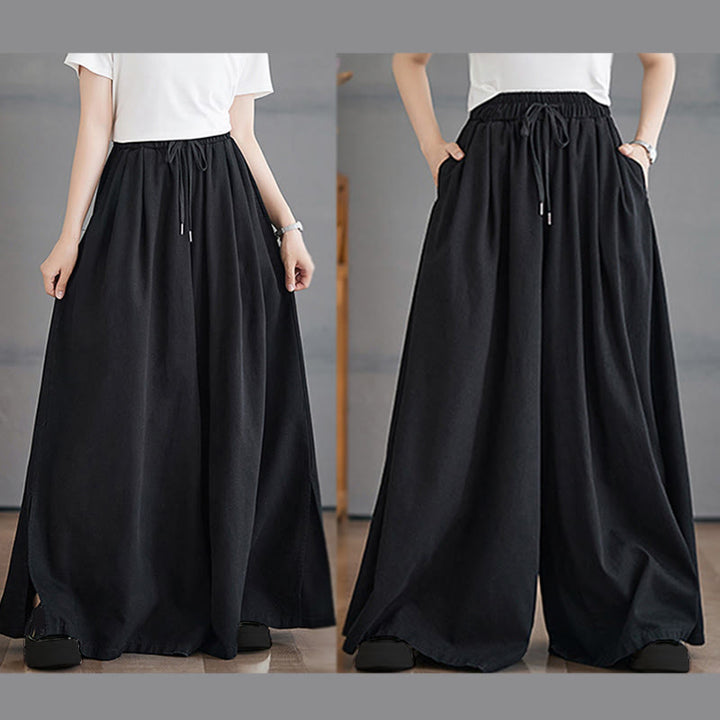 Pantalon large en coton avec poches et ouverture de jambe style rétro Buddha Stones pour femme - image 21