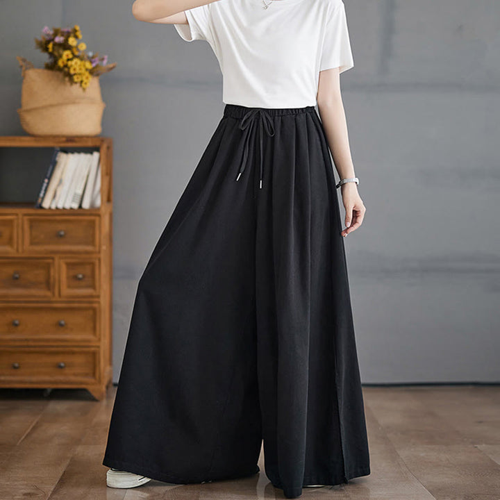 Pantalon large en coton avec poches et ouverture de jambe style rétro Buddha Stones pour femme - image 12